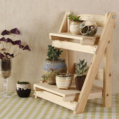 Vintage Wooden Plant Stand 2 Tier Foldable Flower Pot Rack Planter Pot Display Holder Balcony Garden Courtyard Storage Shelves