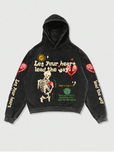 Hearujoy Let your heart lead the way Retro Y2K Hoodie Gothic Casual Alphabet Blast Print Pattern Skull Fashion Hoodie Men Harajuku Men Clothing