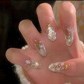 YICKYUE - Handmade Luxury Press On Nail Christmas Limited Wear Nail Ice Transparent Cat Eye Snowflake False Nails Wearable Gentle Nail Art