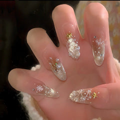 YICKYUE - Handmade Luxury Press On Nail Christmas Limited Wear Nail Ice Transparent Cat Eye Snowflake False Nails Wearable Gentle Nail Art