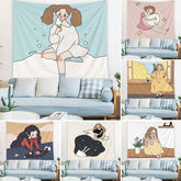 Lovely Girls Hanging Tapestry Ins Nordic Background Wall Decor Anime Tapestry Dormitory Bedroom Wall Bedside Home Decor