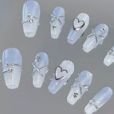 Yickyue Handmade Phototherapy Wear Armor Sea Salt Frozen Coconut Milk Fake Nails Repeated Use Nail Stickers White Artificial NailsNails
