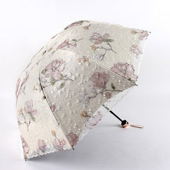 Double-layer Embroidered Lace Umbrella Elegant Lady Sunshade Black Rubber Three Folding Princess Sweet Lace For Wedding Gifts