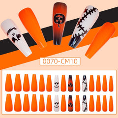 30Pcs/Box Artificial Halloween Pattern Nail Seamless Removable Fake Nails Capsul Super Long Ballerina Press on Nails Tip
