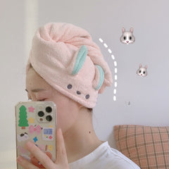 W&G Women Dry Hair Cap Fine fleece Cute Bunny Bear Towels Korea Absorbent Soft Cute Hair Towel Shampoo Shower Cap Dry Hair Towel