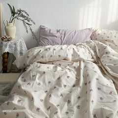 Yickyue ins retro style small floral cotton four-piece set cotton washed cotton four-piece set bed sheet quilt cover bed four-piece set