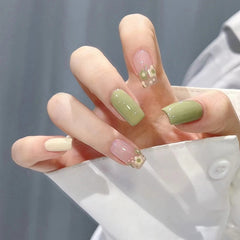 Yickyue 24Pcs Short Purple Butterfly False Nails Ballet Glitter with Pearls Detachable Fake Nails Full Cover Press on Nail Tips Art