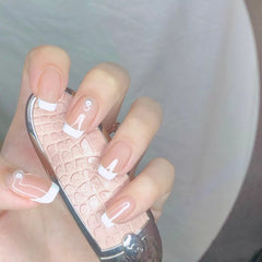 Grey Level Fake Nails French Detachable Nail Art 24Pcs/Set With Jelly Gum Coffin Flat Artificial False Nail Tips Daily Wear