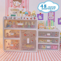 Yickyue Ins Desktop Cosmetic Storage Box Desk Shelf Student Dormitory Desk Finishing Artifact Drawer Box