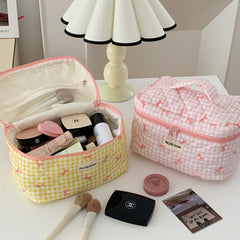 YICKYUE - New Bow Cosmetic Bag Pink Flower Makeup Organizer Skincare Perfect Gift Washing Bag For Travel Cosmetics Storage Bag