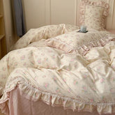 YICKYUE - 3/4Pcs Flower Prints 100% Cotton Korean Princess Style Bedding Set Single Queen Duvet Cover Bed Sheet/Fitted Sheet Pillowcase