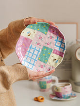 YICKYUE - Ahunderjiaz-Cute Ceramic Round Plate Coffee Cup Saucer Set, Tableware Storage Tray, Hand-carved Printing Bowl, Desktop Decoratio