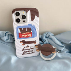 YICKYUE - Cute Chocolate Dachhund Stand Holder Fundas For Iphone 13ProMax 14 15promax 13 15 Pro Max 12 14ProMax Magnetic Circle Phone Case