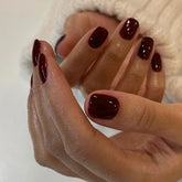 YICKYUE - Wine red Cherry color short French square nail press Nail patch Removable and reusable fake nails for women and girls 24pcs/ set