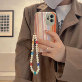 Pearl bracelet rainbow line leather phone case for iphone 8 7 plus xsmax x xr 12 11 promax cute Lanyard soft silicone cover capa