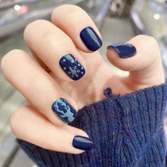 Christmas Deer Design with Glue False Nails Short Fashion Graffiti Leopard Square Fake Nails press on nail Sticker on nail Art