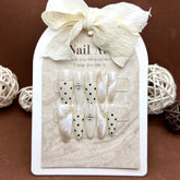 YICKYUE - Polka Dot Swoosh Style Handmade Wearable Fake Nail Almond Long Nail Look White High Grade Feeling Girl Nail Stickers Decoration
