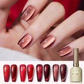 YICKYUE - 10ml Cherry Ruby Red Cat Eye Gel Nail Polish Red Wine Magnetic Gel Polish Soak Off UV LED Glitter Cateye Nail Varnish Gel