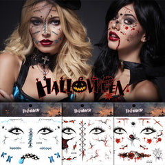 Yickyue Halloween Temporary Tattoo Stickers Waterproof Lasting Terror Spider Lip Scar Bloody Mask Design Fake Tattoo Sticker Face Makeup