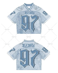 Hearujoy European and American Trendy Brand Fashion V-neck Short-sleeved Tops Women Y2k Harajuku Alphanumeric Print Oversized T-shirt Men