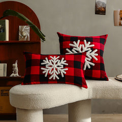 Yickyue New Christmas Cushion Covers Red and Black Plaid Embroidery Festival Pillow Covers Decorative Christmas Pillowcase Decor Home