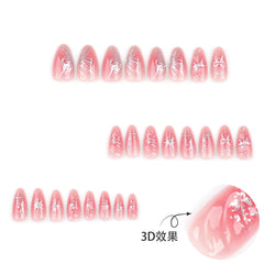 YICKYUE - New 3D Butterfly False Nails Pink Blush Fake Nail Patch Full Cover Wearable Sweet Korean Style Press on Nails for Girl Women