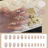 24 pcs/set French Luxury Fake Nails Press On Butterfly Rhinestone Nails Square Acrylic False Nails With Glue For Nail Extension