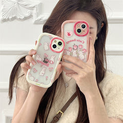 Yickyue Cute Cartoon Rabbit Phone Case For apple iPhone 14 Plus 11 12 13 Pro Max 14pro Soft Clear Cover Girly Pink Puff Shockproof Capa
