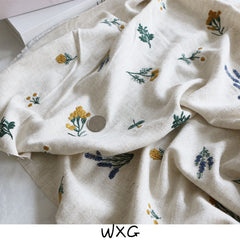 Japanese Style Simple Flower Plant Three-Dimensional Embroidery Cotton Linen Shirt Dress Hair Fabric DIY