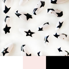 YICKYUE - Short Almond Y2k Nails Press On Nail With Black Pentacle Star Designs 24pcs White French False Nails Rhinestone Fake Nail Tips
