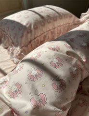 YICKYUE - Sweet fairyfair ruffle lace bedding set,twin full queen king rabbit bow cotton home textile bed sheet pillow case quilt cover
