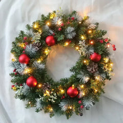 YICKYUE - 40CM Led Christmas Wreath Artificial Pinecone Red Berry Garland Hanging Ornaments Front Door Wall Decorations Xmas Tree Wreath