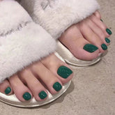 Toe Nail Acrylic Set 24PCS Glossy Short False Nails Pure Green French Press On Nails For Women Girls Free Shipping Items