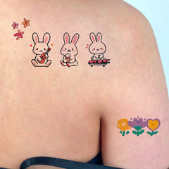 YICKYUE - 6pcs New Rainbow Easter Rabbit Pattern Stickers for Women Girls Sweet Cartoon Tattoo Semi Permanent Waterproof Tattoo Stickers