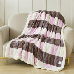 YICKYUE - Thickened Double-Layer Plaid Striped Flannel Blanket, European and American Style, Coral Fleece, Simple Nap Blanket