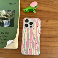 YICKYUE - Dopamine Colorful Stripe Sand Shiny Coque For Iphone 13Pro 15Pro 13 12 14 15 Pro Max 13Pro 15ProMax Ins Love Stars Phone Case