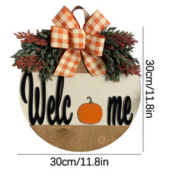 Halloween Pumpkin Bow Door Ornaments Door Hanging Sign Wreath Wooden Pumpkin Patch Christmas Gift Outdoor Hanging Home Decor
