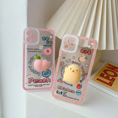 Peach chicken 3d soft silicone phone case for iphone x xr xs max 8 11 pro max 7 plus 12 mini cute cartoon protective cover capa