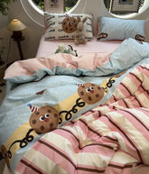 YICKYUE - Cute Cartoon Cookie Bedding Set Kid Teen,twin Full Queen King Lovely Bicky Cotton Home Textile Bed Sheet Pillow Case Quilt Cover