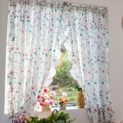 YICKYUE - Romance Retro White Plant Tulle Flounced Lace Printed Volie Sheer Window Curtains for Living Room Bedroom Kitchen Door Decor