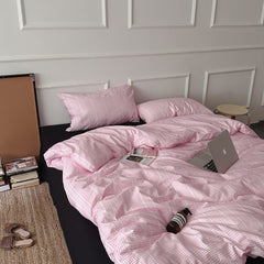 YICKYUE - INS Korean Style Girl Plaid 100% Cotton 4-Piece Bedding Set