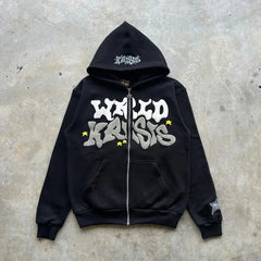 Hearujoy Men and Women Zippered Pink Foam Hooded, Harajuku Casual Clothing, European and American Classic, Loose, Y2K, 2024