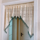 YICKYUE - Countryside American Style Knitted Beige Color Arc-shaped Short Curtain Embroidery Lace Clover Pattern Door Curtains for Bedroom