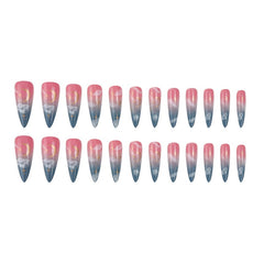 Yickyue 24pcs/box Eid Mubarak stiletto false nails with designs star moon wearable gradient artificial nails with glue full cover nails