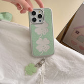YICKYUE - Ins Mirror Green Background Polka Dot Four Leaf Clover Pendant Phone Case for iPhone 16 15 14 13 Pro Max Back Cover Funda