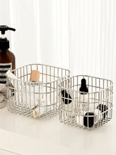 YICKYUE - Luxury Stainless Steel Silver Storage Basket, Cosmetic Pen Holder, Desktop Sundry Square Basket, Home Decoration
