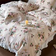 Yickyue Vintage French Romantic white lace Duvet Cover Set 100% Cotton Princess Bedding Set Flowers Quilt Cover Bed Sheet Pillowcases