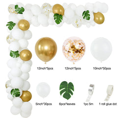 98Pcs White Balloon Garland Arch Kit Gold Confetti Latex Balloons for Wedding Kids Jungle Birthday Party Decorations Baby Shower