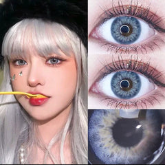 YICKYUE - 1 Pair Korean Lenses High Quality Colored Contact Lenses with Degree Myopia Lenses Green Iris Lenses New Fast Shipping