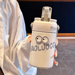 YICKYUE - Cute Thermos Bottle With Tea Filter 3D Sticker Vacuum Flask Stainless Steel Water Coffee Milk Travel Straw Cup 550/750ml Gift